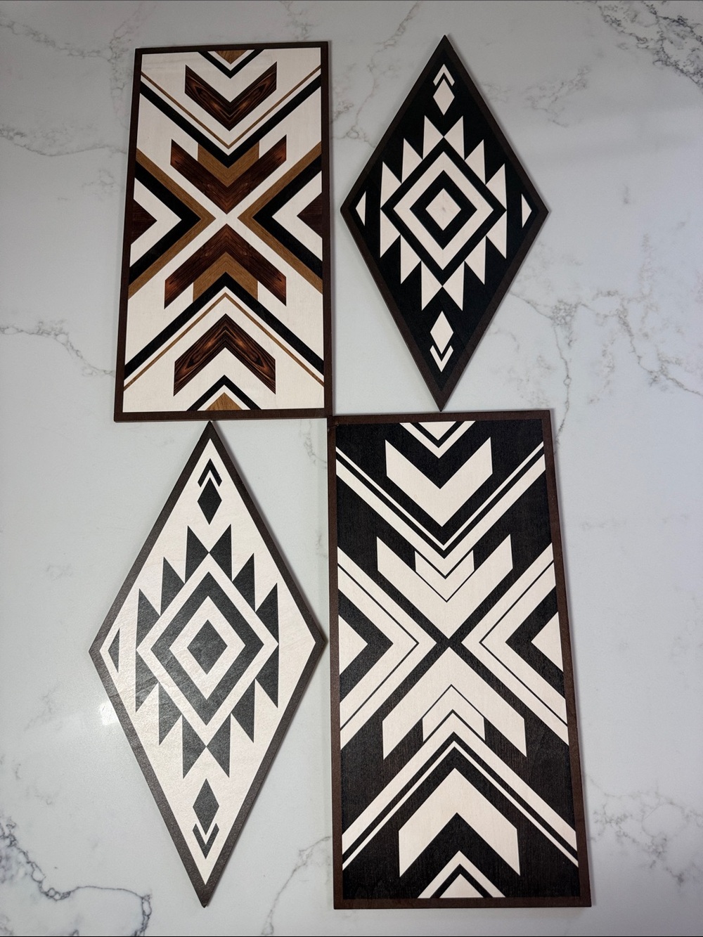 Aztec Southwestern Black and White Diamond Wall Art Set - Brand